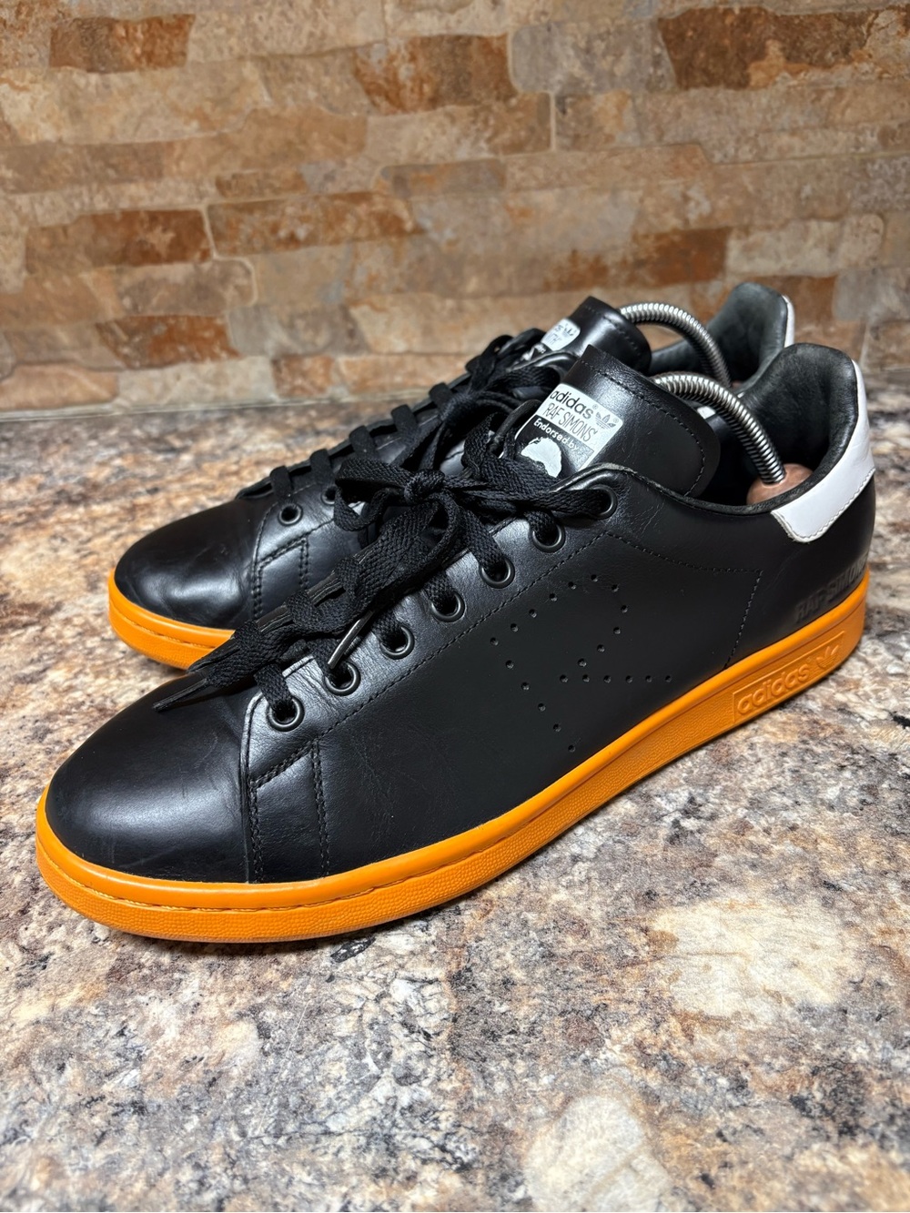 Adidas Stan Smith x Raf Simons Black Orange Leather Lace Up Sneakers Size 11